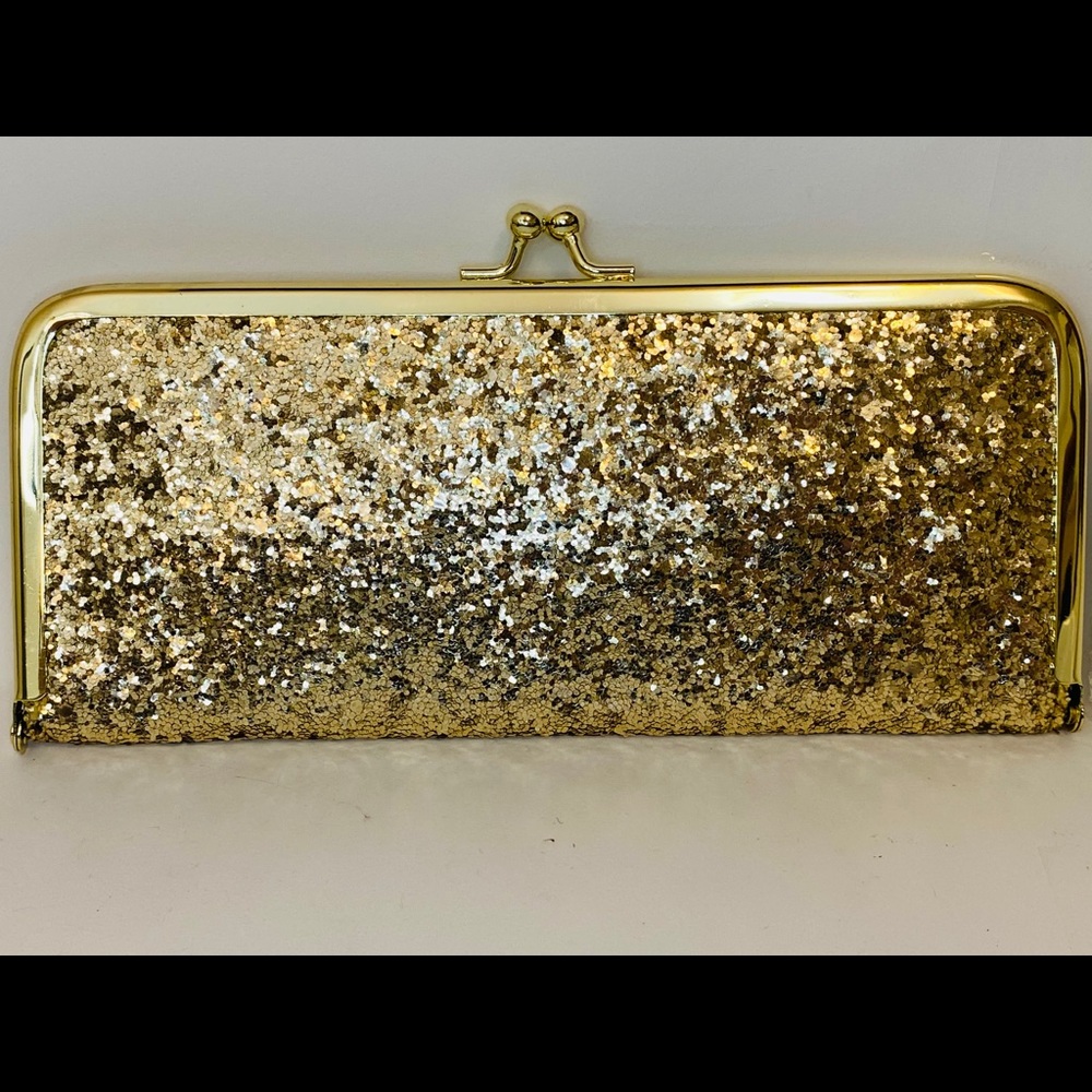 Gold glitter hard case wallet w/ mirror NWOT